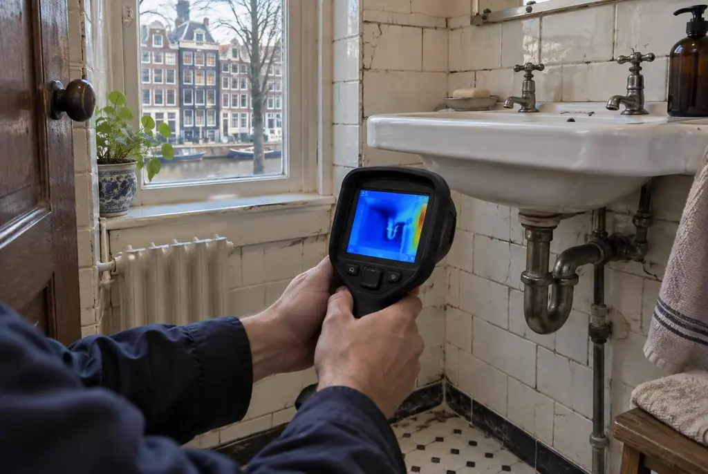 Lekdetectie Ede – badkamer met oude leidingen achter de tegels
