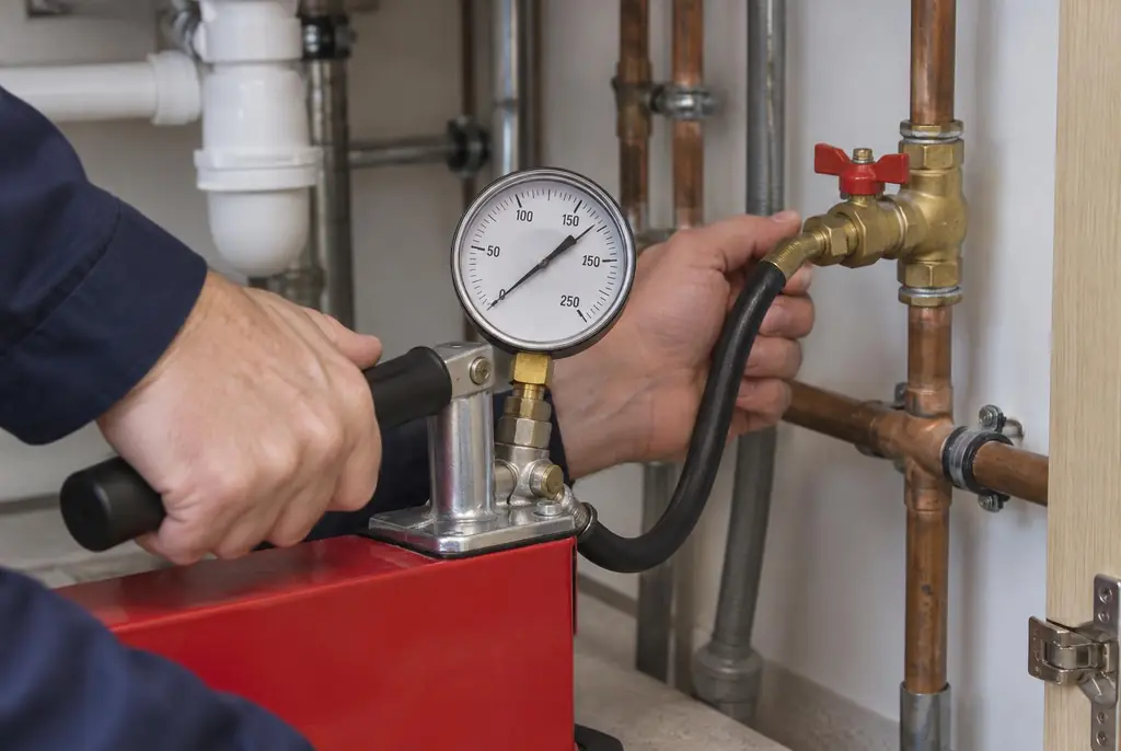 Lekdetectie Ede – druktest op een waterleiding met een manometer