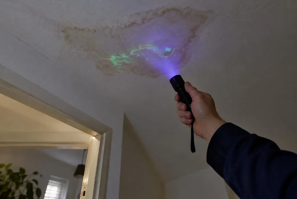 Lekdetectie Ede – kleurstof controleren op het plafond met uv-licht