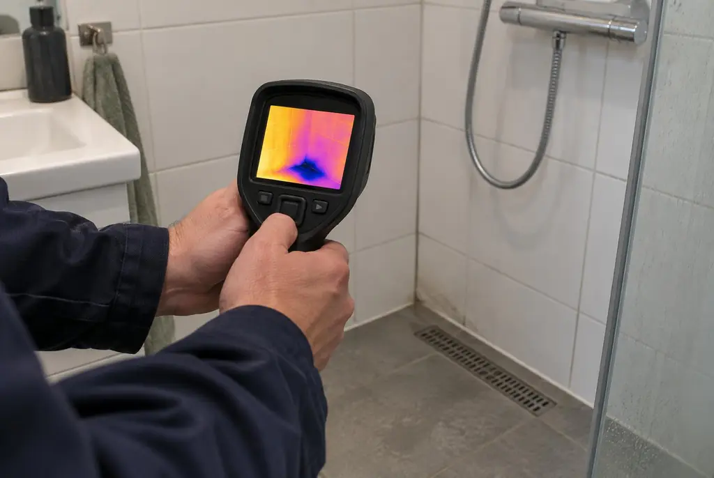 Lekdetectie Ede – lekdetectiespecialist met warmtebeeldcamera in een badkamer