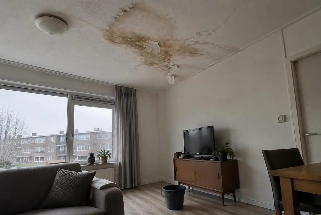 Lekdetectie Ede – vochtplek op het plafond onder een badkamer